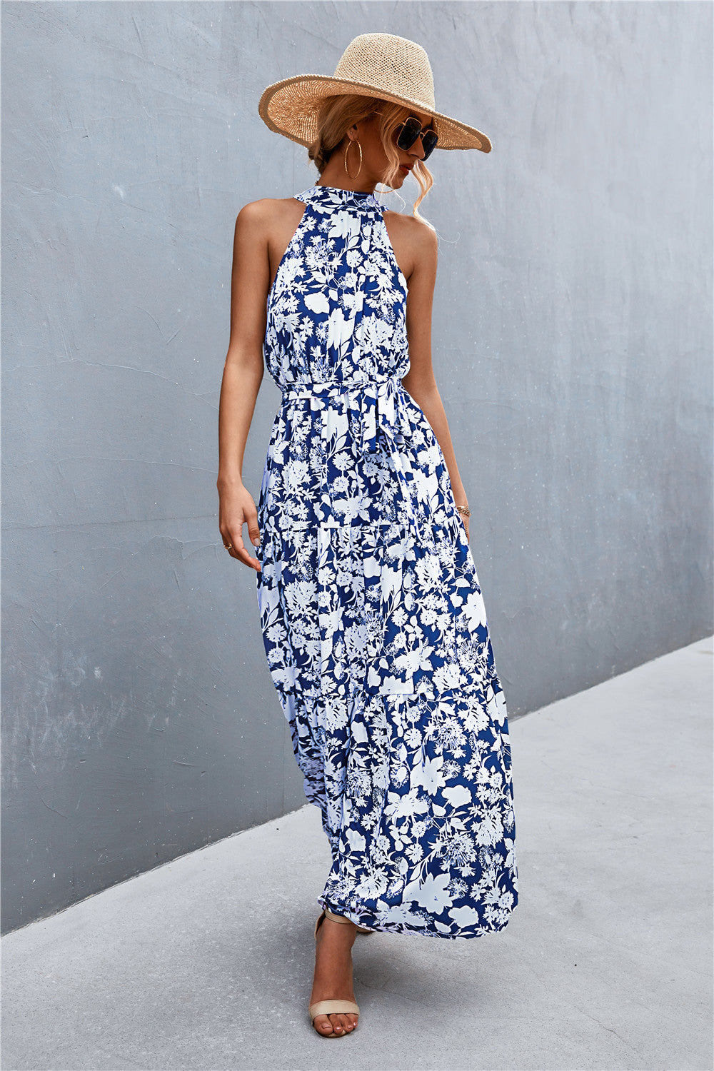 Logan Printed Sleeveless Tie Waist Maxi Dress (Copy)