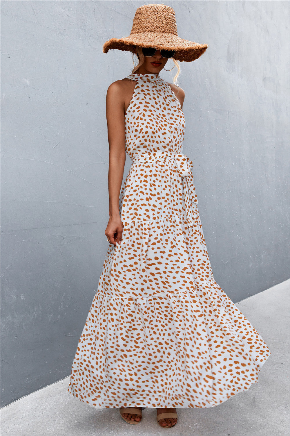 Logan Printed Sleeveless Tie Waist Maxi Dress (Copy)