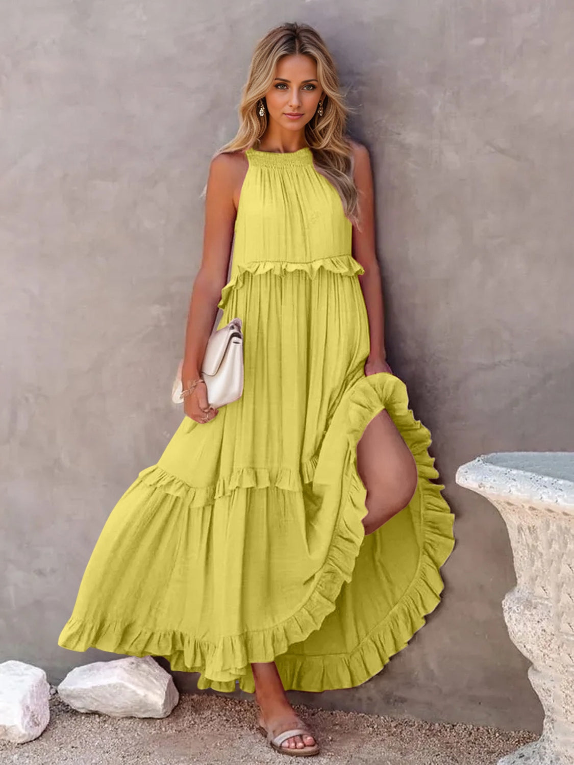 Ruffled Sleeveless Tiered Maxi Dress with Pockets (Copy)