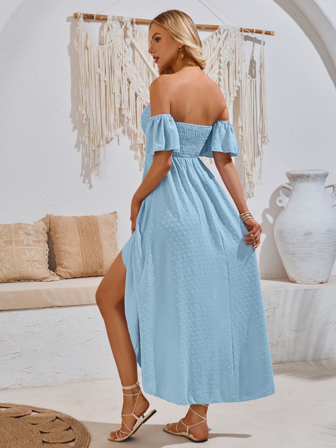 Florence High-Low Smocked Short Sleeve Midi Dress (Copy)