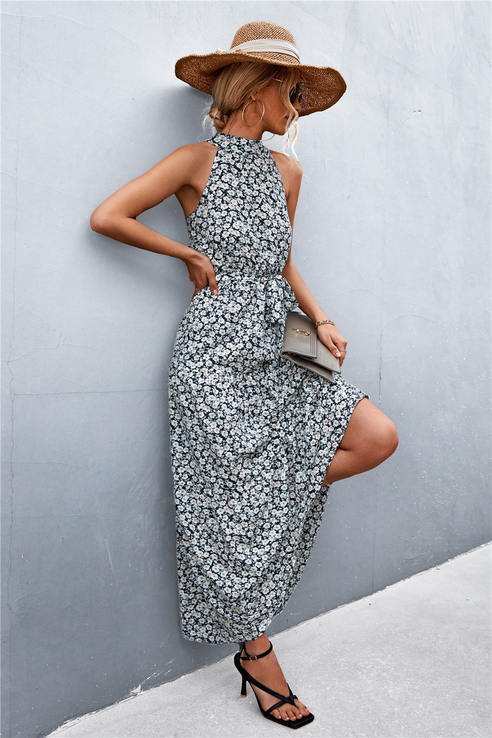 Logan Printed Sleeveless Tie Waist Maxi Dress (Copy)