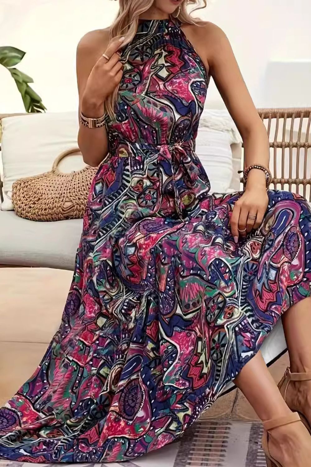 Bacha Tied Floral Sleeveless Dress (Copy)