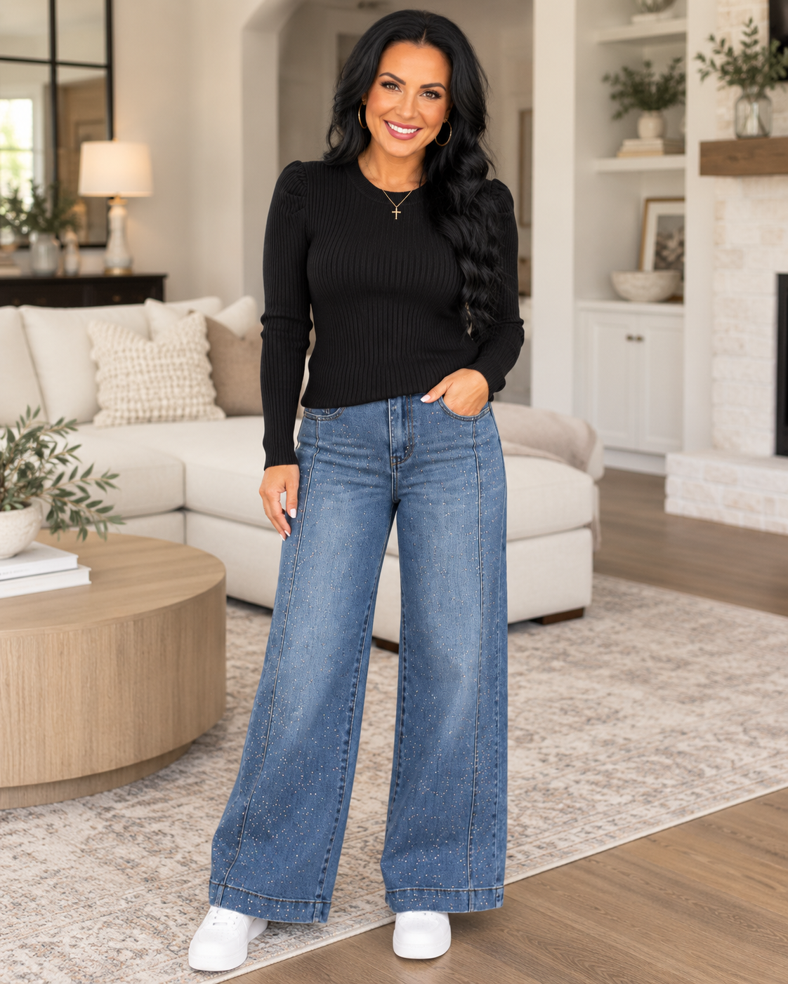 Ashley Sparkle Wide Leg Jeans - Light & Medium Wash