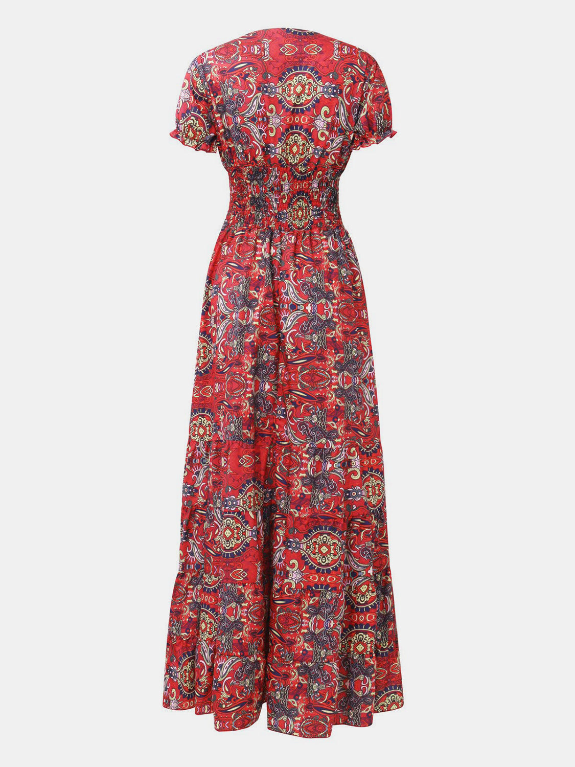 Lisbon Smocked Printed V-Neck Short Sleeve Dress (Copy)