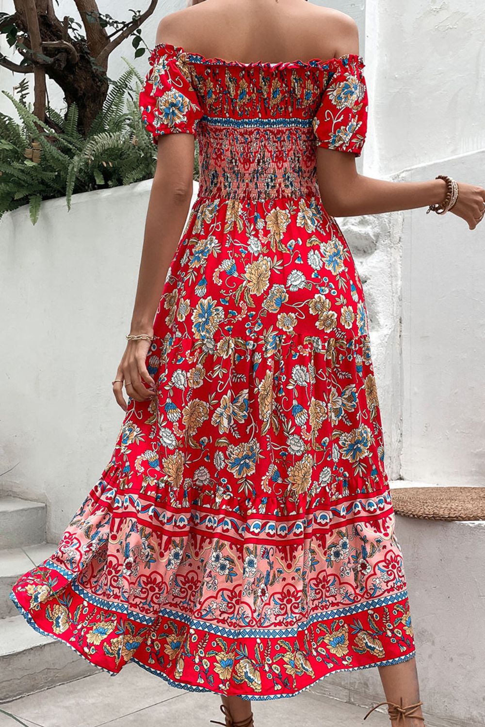 Fiesta Floral Off-Shoulder Smocked Midi Dress (Copy)