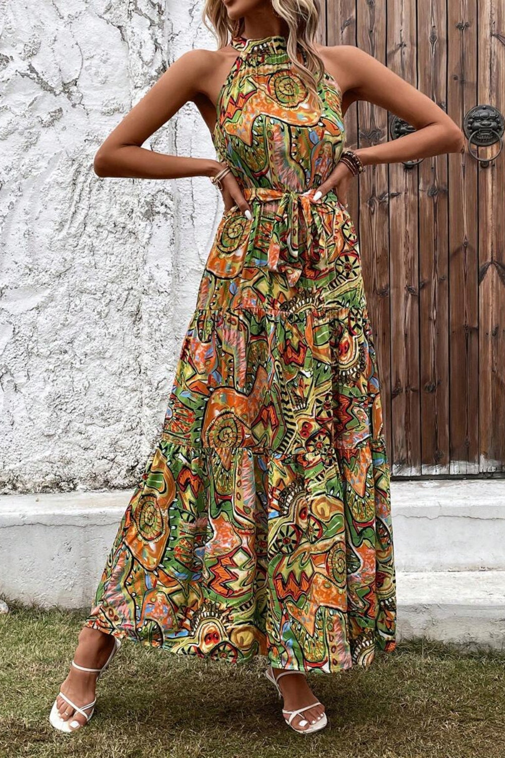 Bacha Tied Floral Sleeveless Dress (Copy)