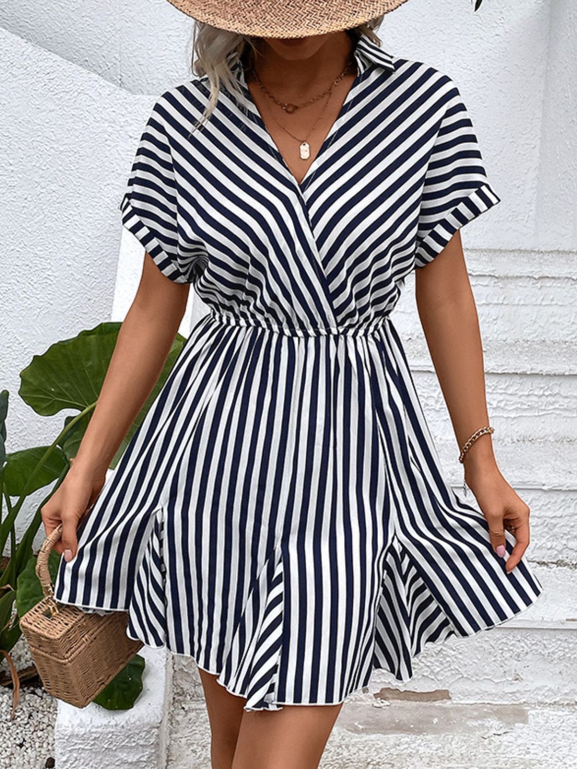 Highland Striped Johnny Collar Mini Dress (Copy)