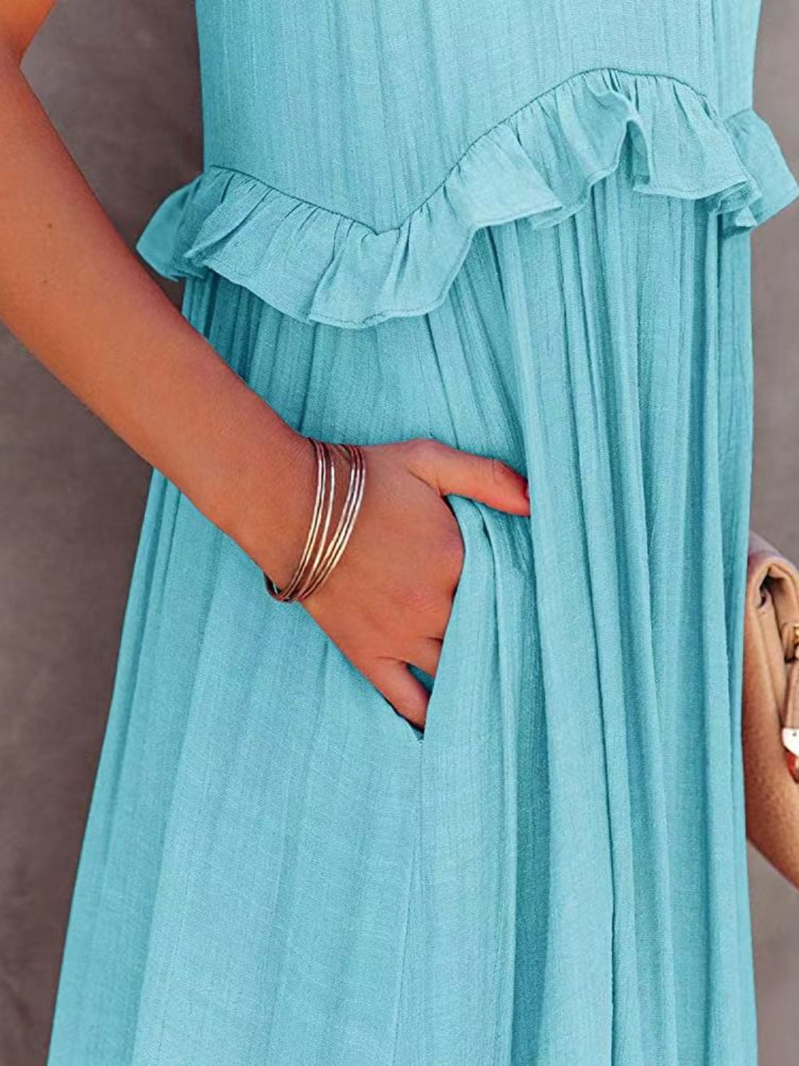 Ruffled Sleeveless Tiered Maxi Dress with Pockets (Copy)