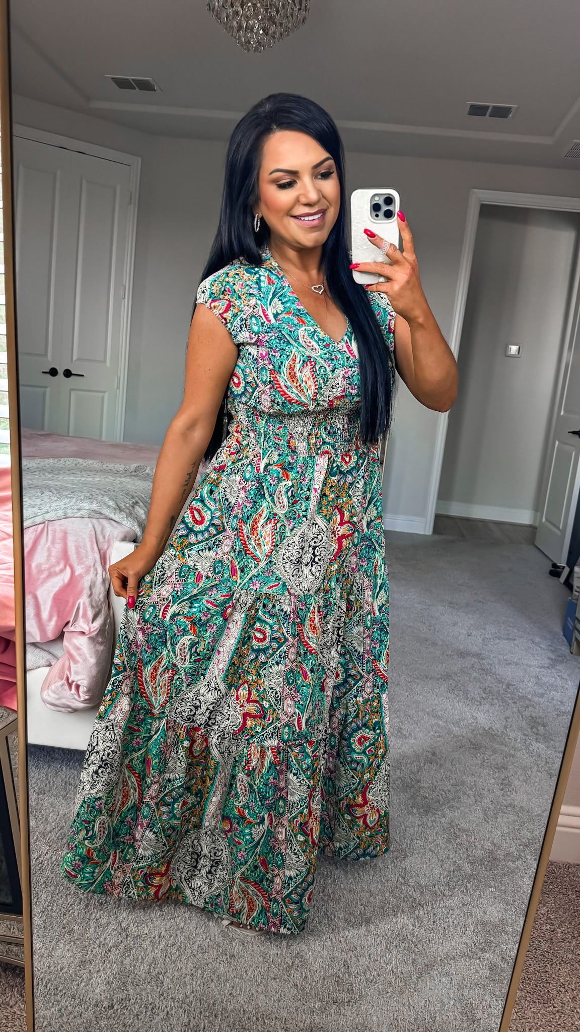 Gibraltar Smocked Printed Cap Sleeve Midi Dress (Copy)