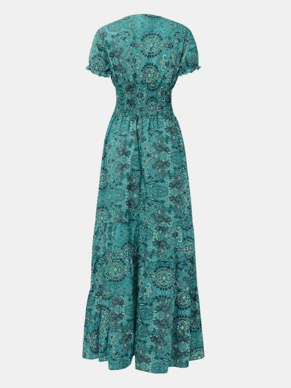 Lisbon Smocked Printed V-Neck Short Sleeve Dress (Copy)