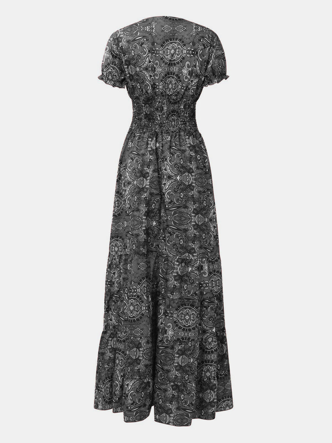 Lisbon Smocked Printed V-Neck Short Sleeve Dress (Copy)