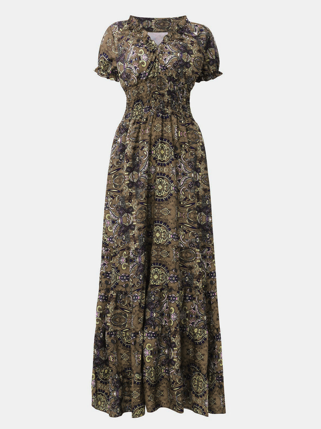 Lisbon Smocked Printed V-Neck Short Sleeve Dress (Copy)