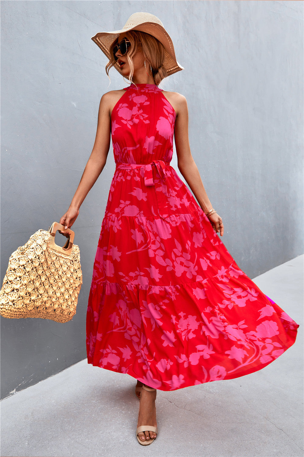 Logan Printed Sleeveless Tie Waist Maxi Dress (Copy)