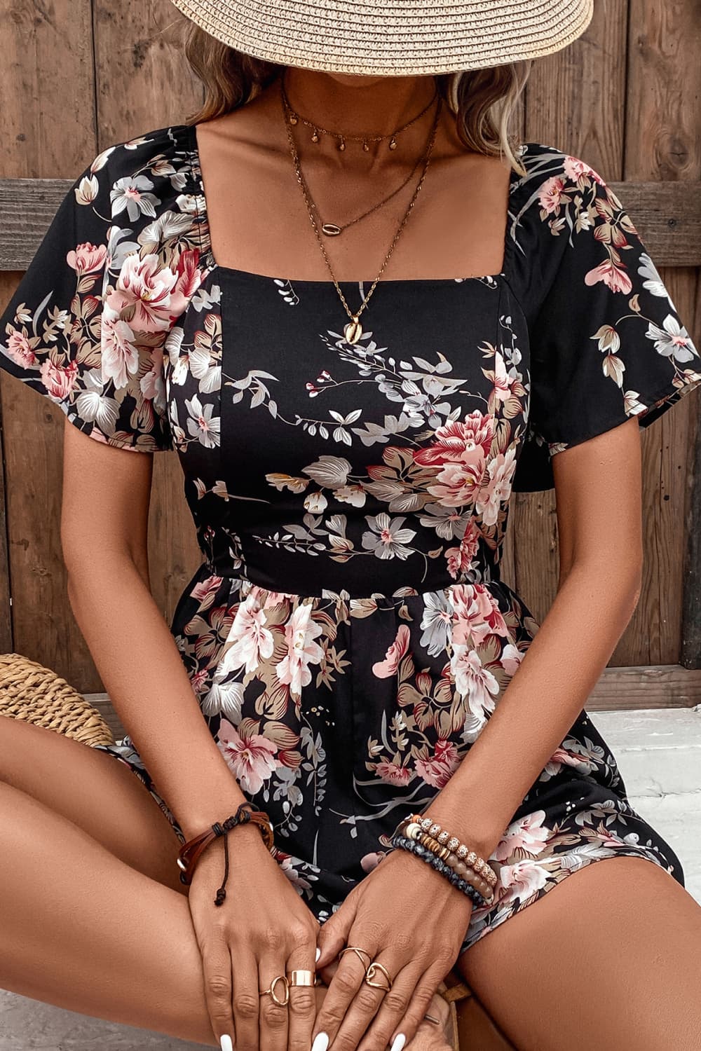 Caterina Floral Cutout Tie Back Romper (Copy)