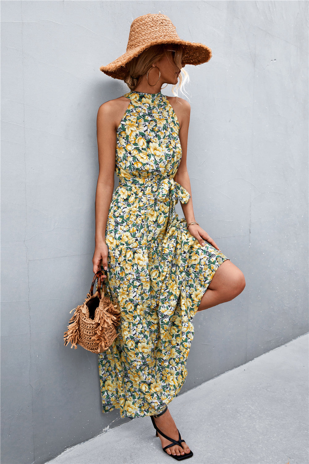 Logan Printed Sleeveless Tie Waist Maxi Dress (Copy)