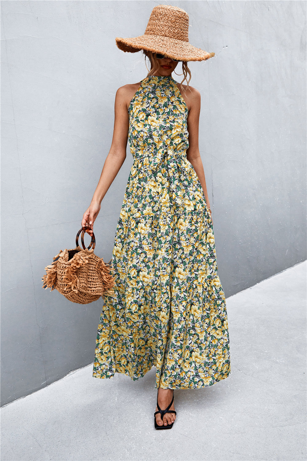 Logan Printed Sleeveless Tie Waist Maxi Dress (Copy)