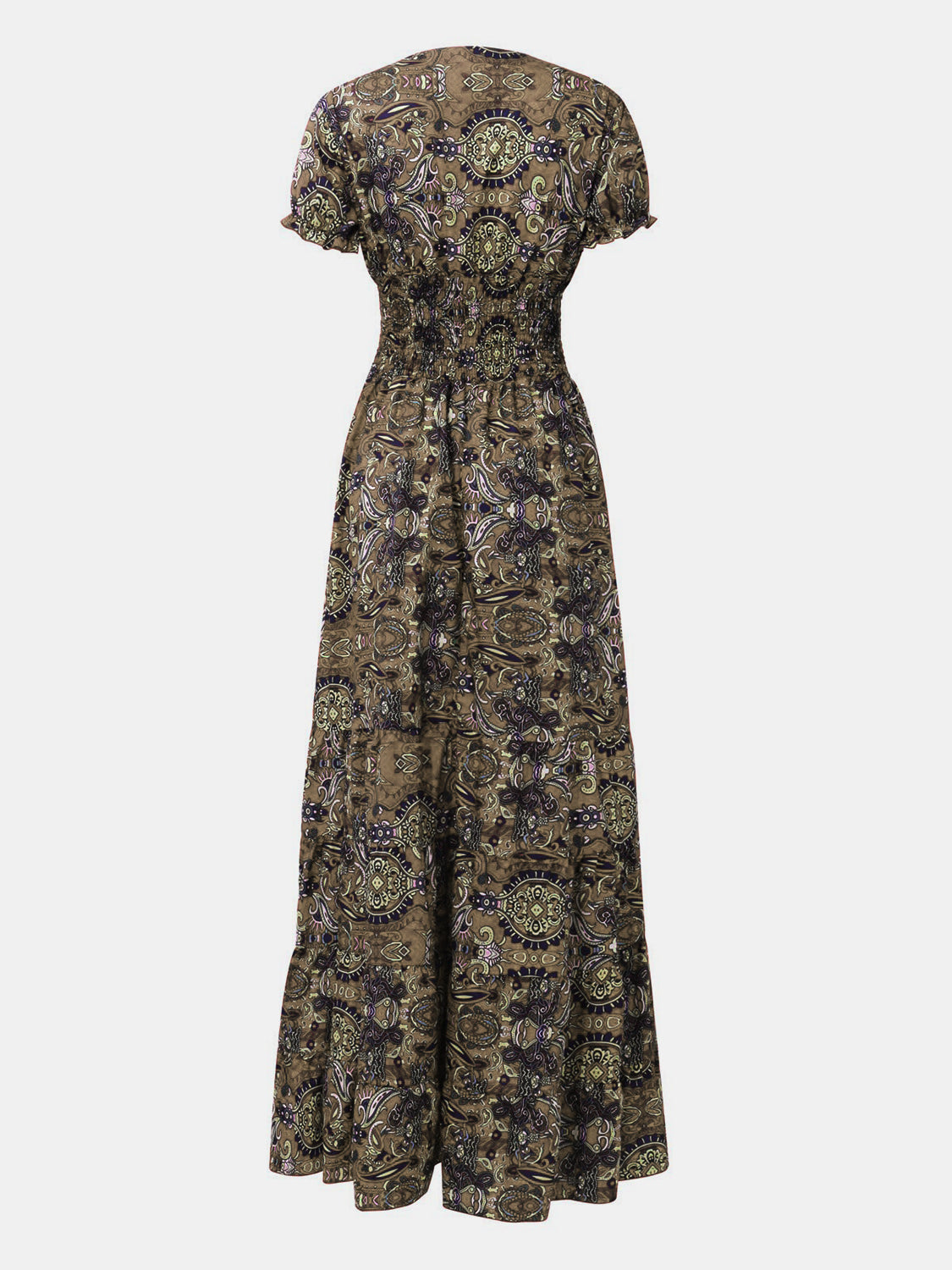 Lisbon Smocked Printed V-Neck Short Sleeve Dress (Copy)