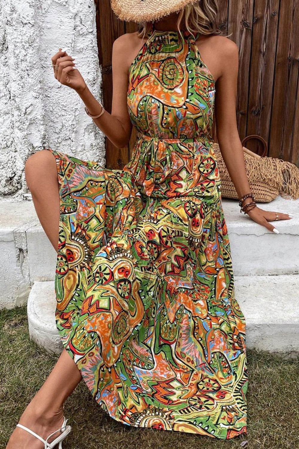 Bacha Tied Floral Sleeveless Dress (Copy)