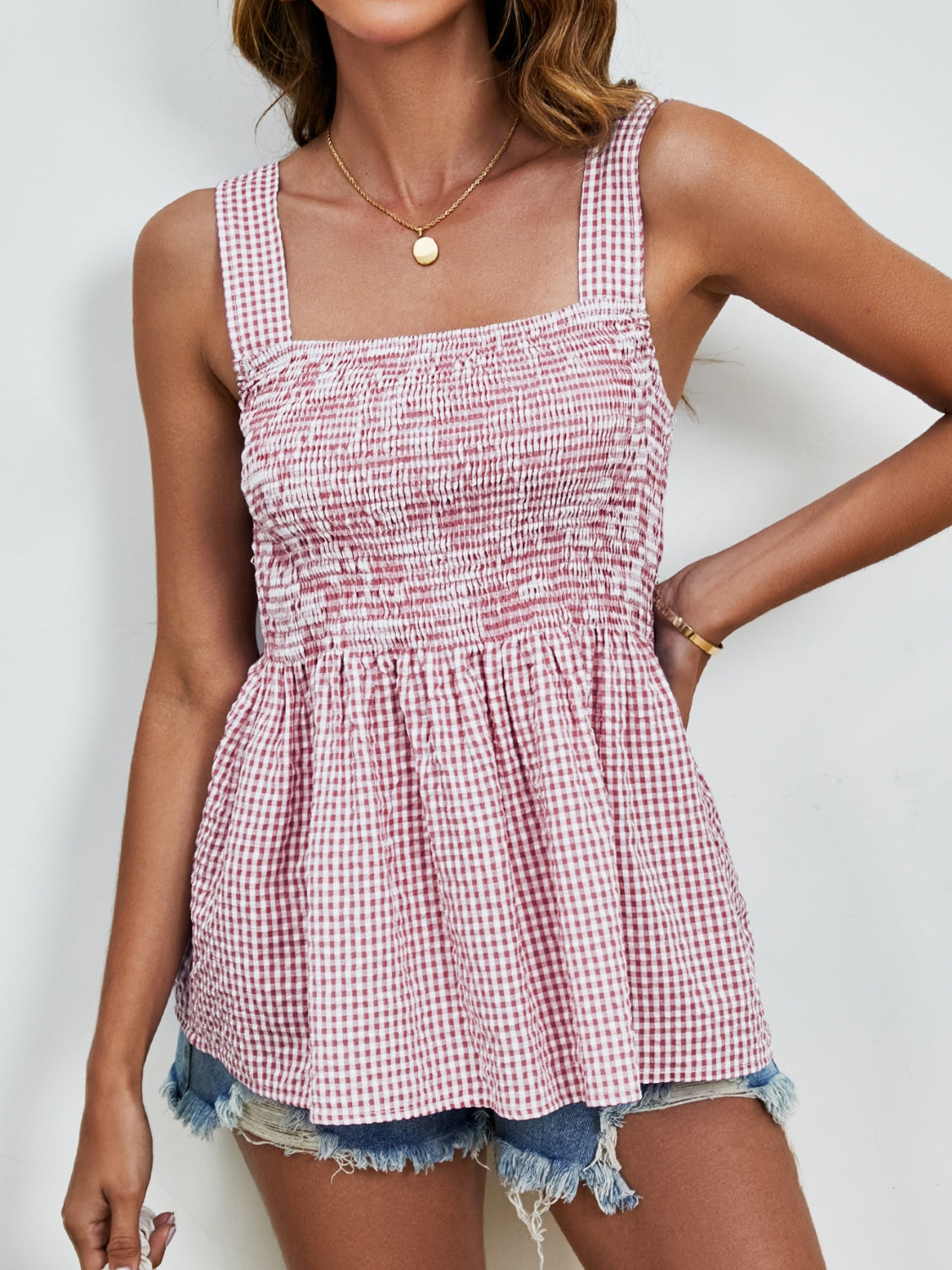 Smocked Plaid Square Neck Tank (Copy)