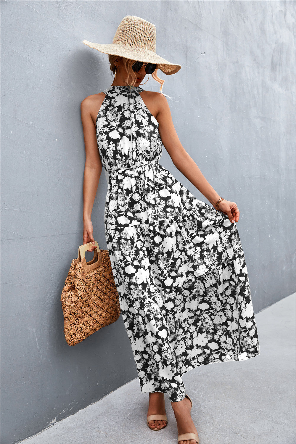 Logan Printed Sleeveless Tie Waist Maxi Dress (Copy)