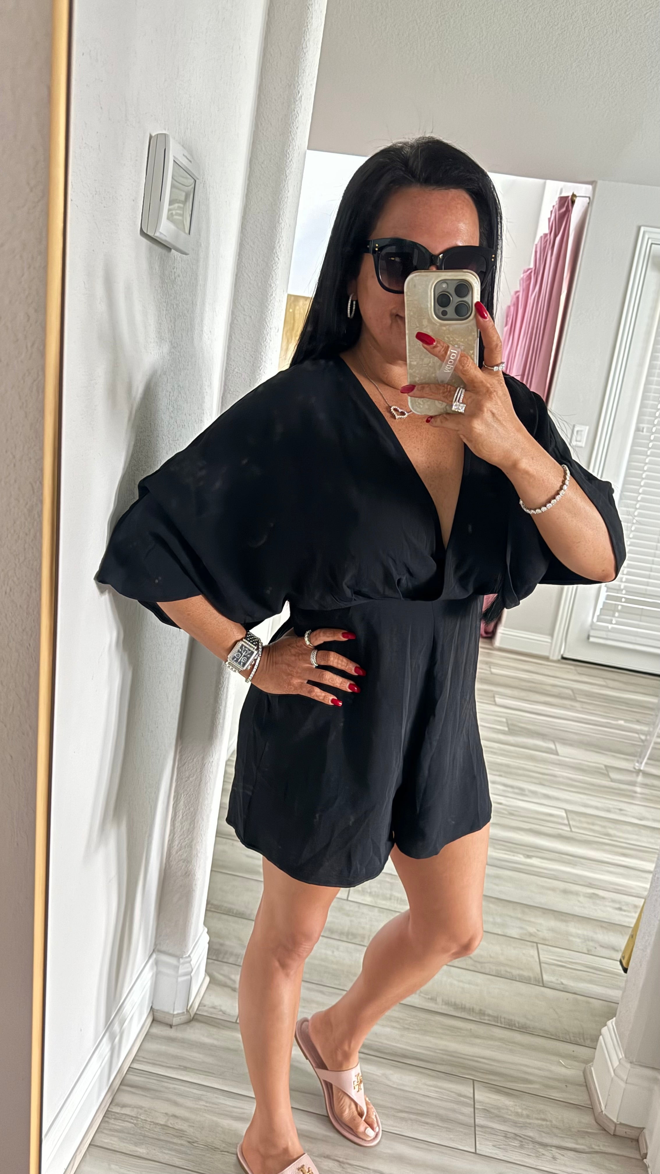 Charlotte Cutout Surplice Half Sleeve Romper (Copy)