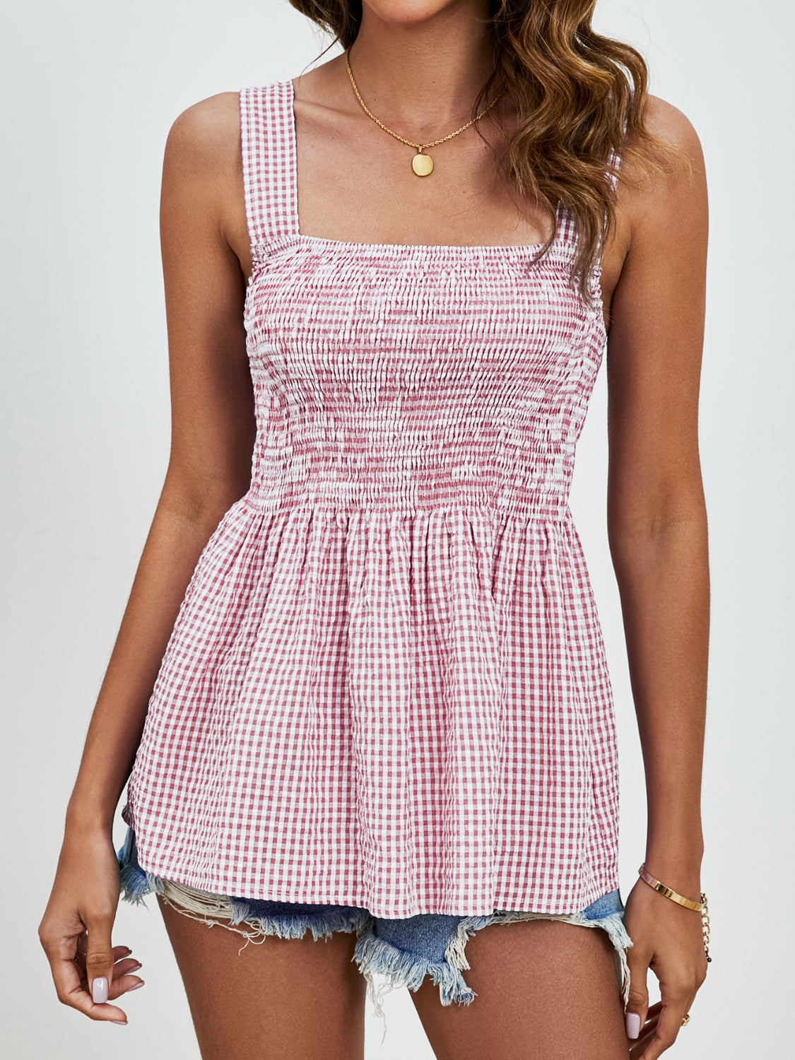 Smocked Plaid Square Neck Tank (Copy)