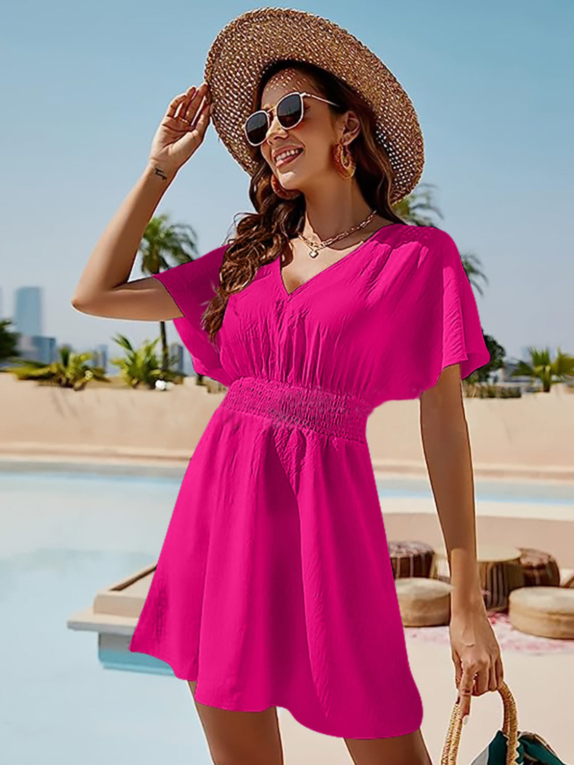 Fiji Smocked V-Neck Short Sleeve Dress (Copy)