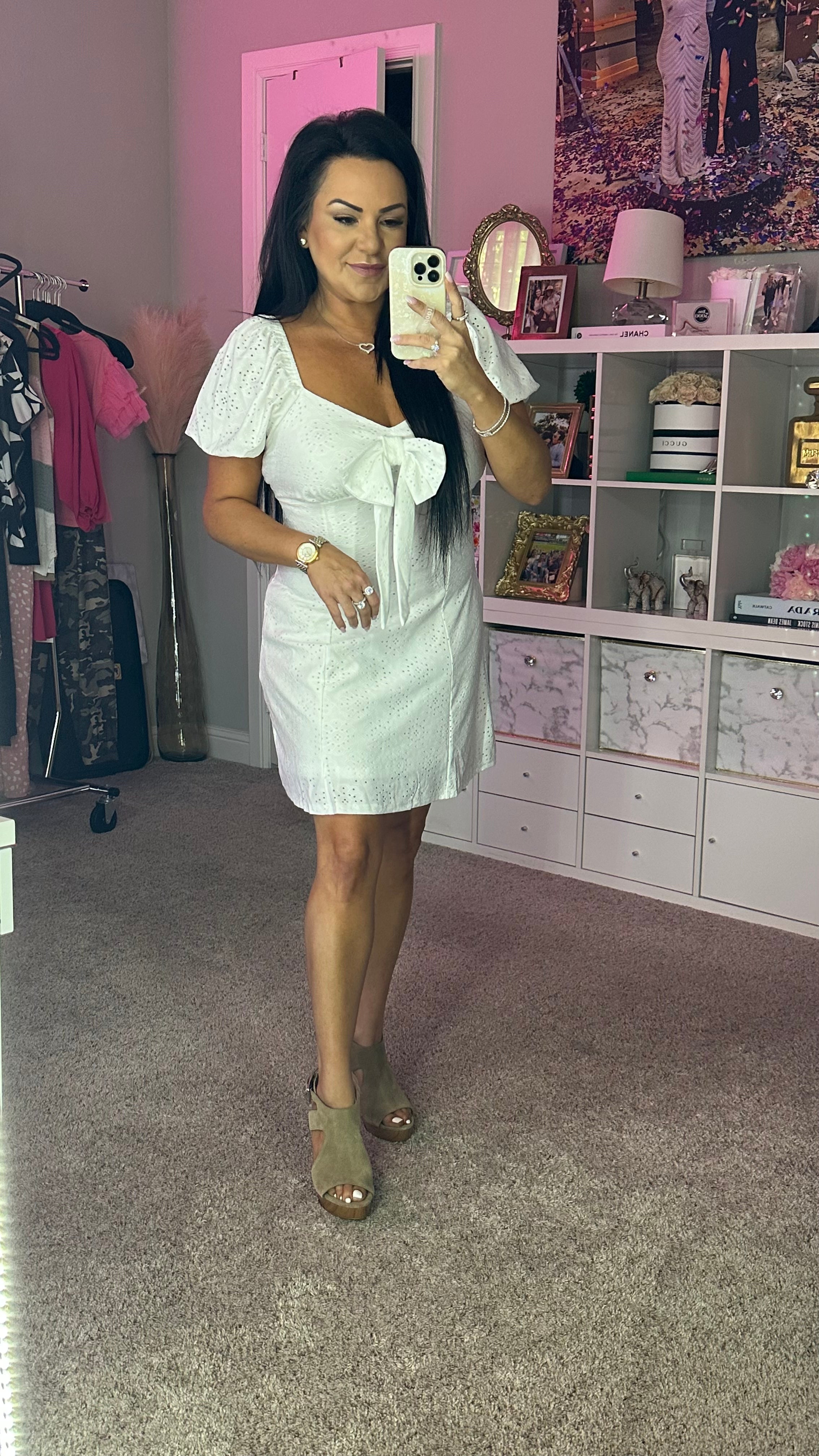Mae Bow Detail Eyelet Puff Sleeve Dress (Copy)