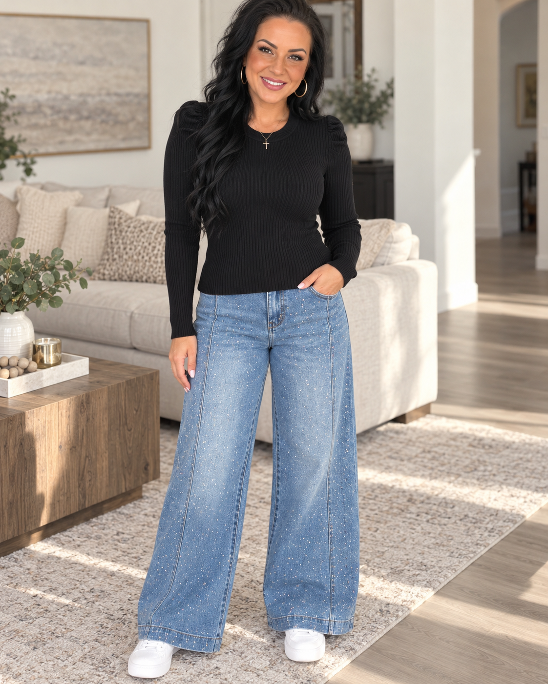 Ashley Sparkle Wide Leg Jeans - Light & Medium Wash