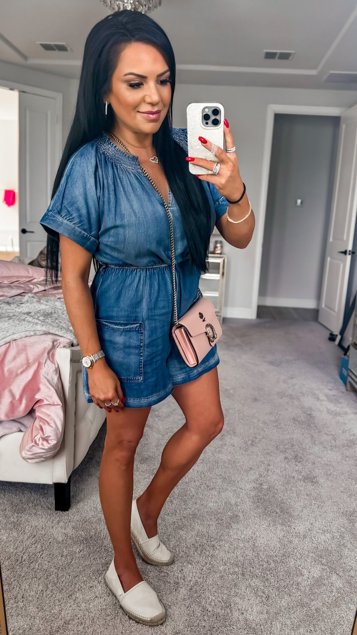 Melinda Notched Tie Waist Denim Romper (Copy)