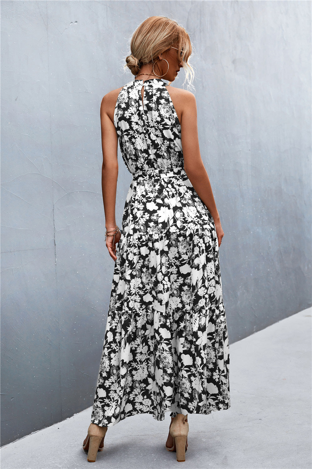 Logan Printed Sleeveless Tie Waist Maxi Dress (Copy)