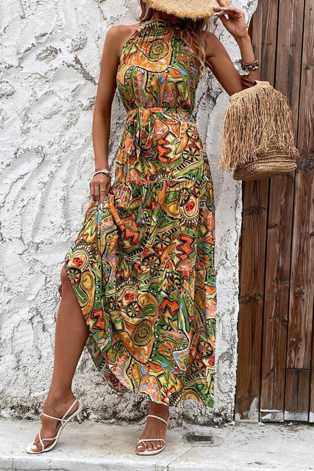 Bacha Tied Floral Sleeveless Dress (Copy)