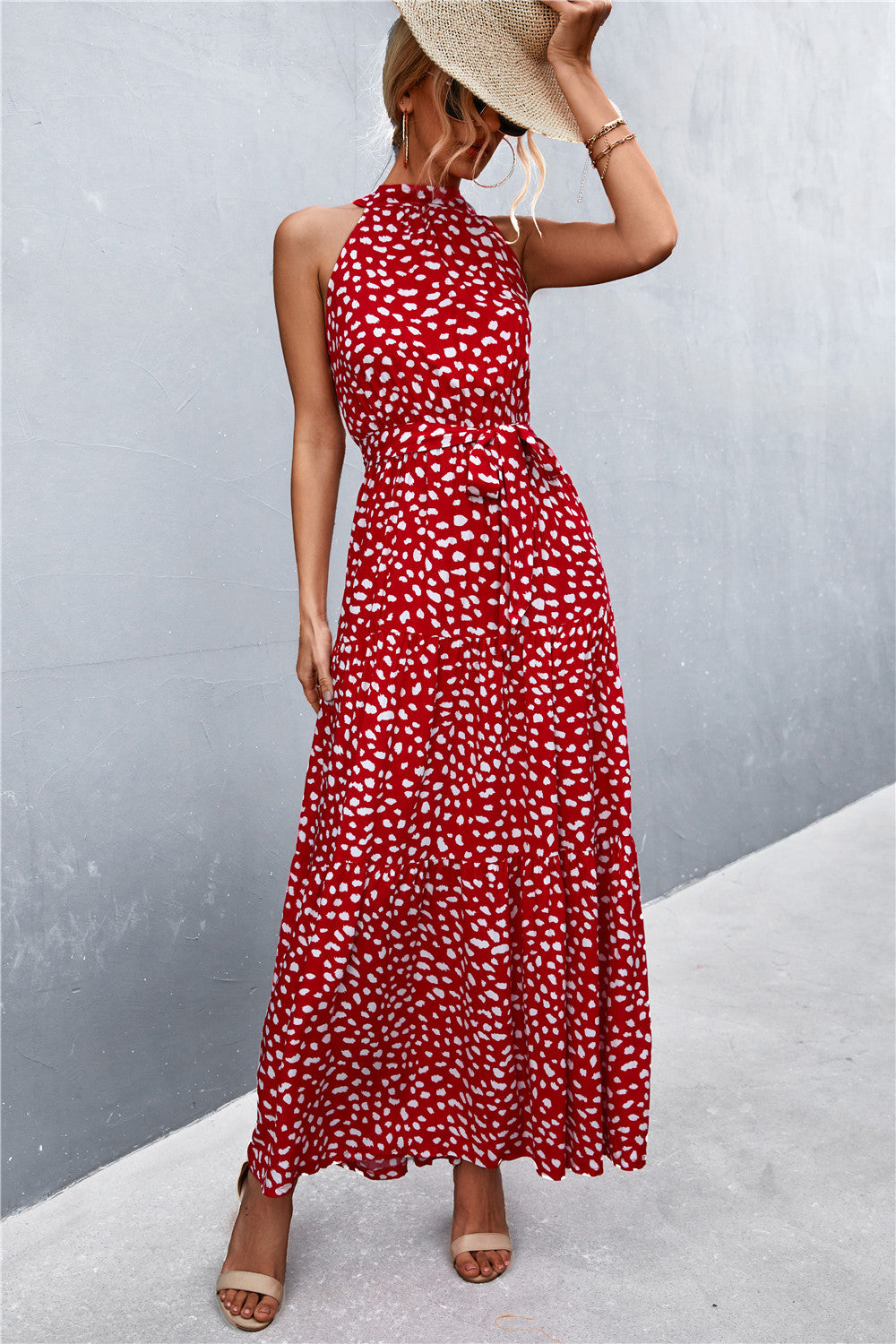 Logan Printed Sleeveless Tie Waist Maxi Dress (Copy)