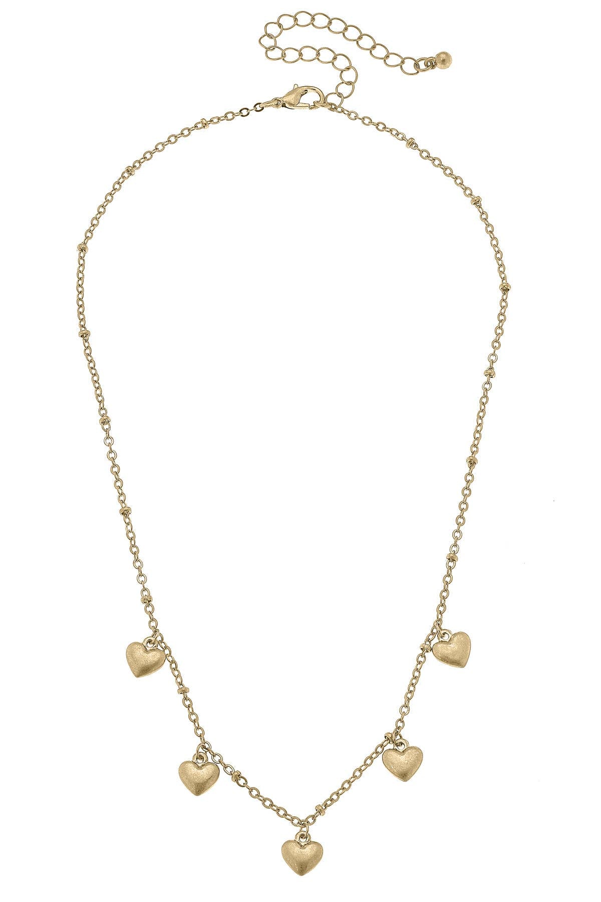 Mason Heart Charm Station Necklace in Worn Gold