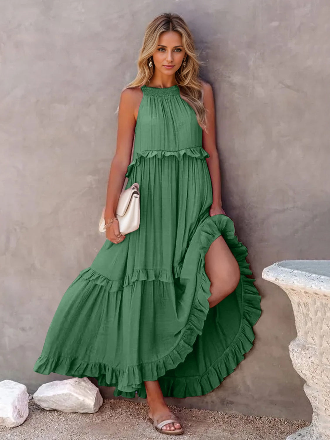 Ruffled Sleeveless Tiered Maxi Dress with Pockets (Copy)