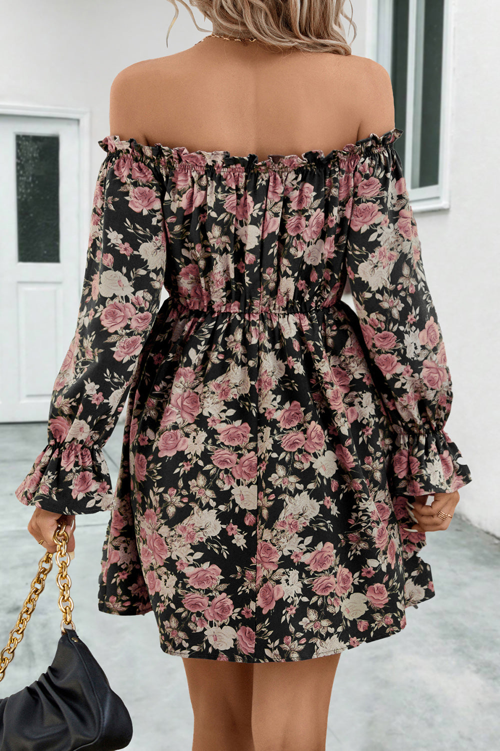 Faye Floral Off-Shoulder Flounce Sleeve Dress
