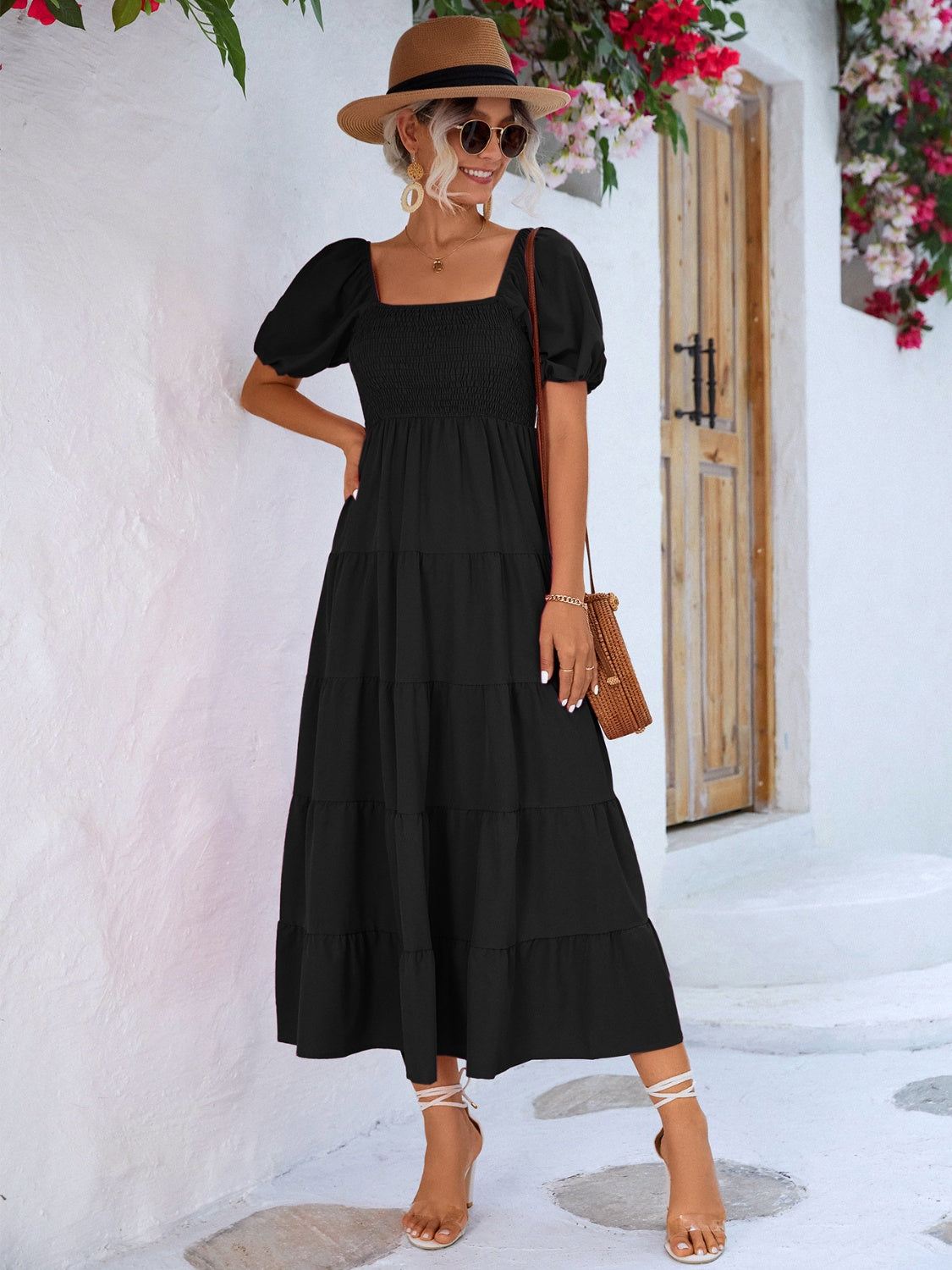 Anita Tiered Smocked Short Sleeve Dress (Copy)