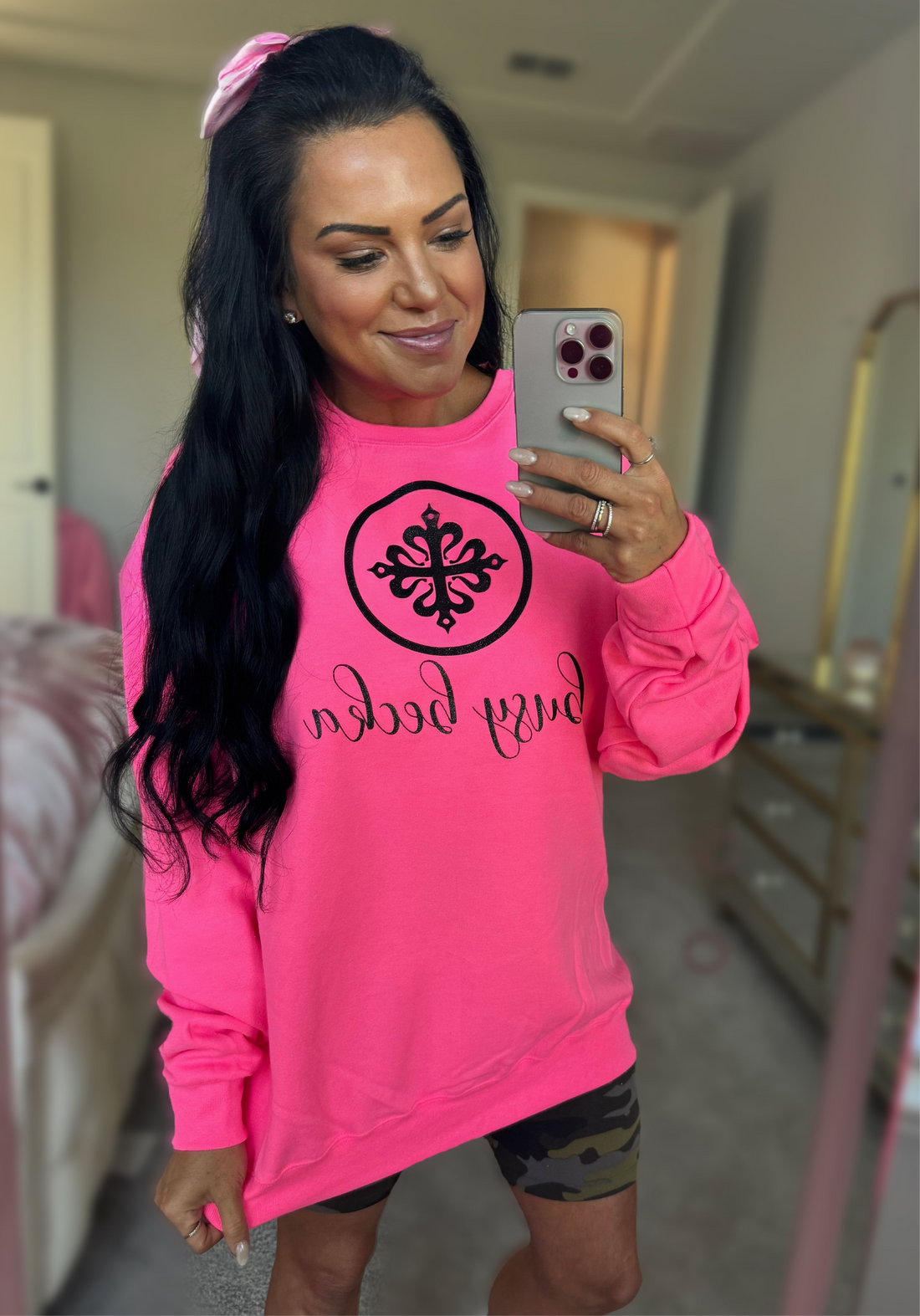 Busy Becka Custom Sweatshirt - Neon Pink & Black Glitter