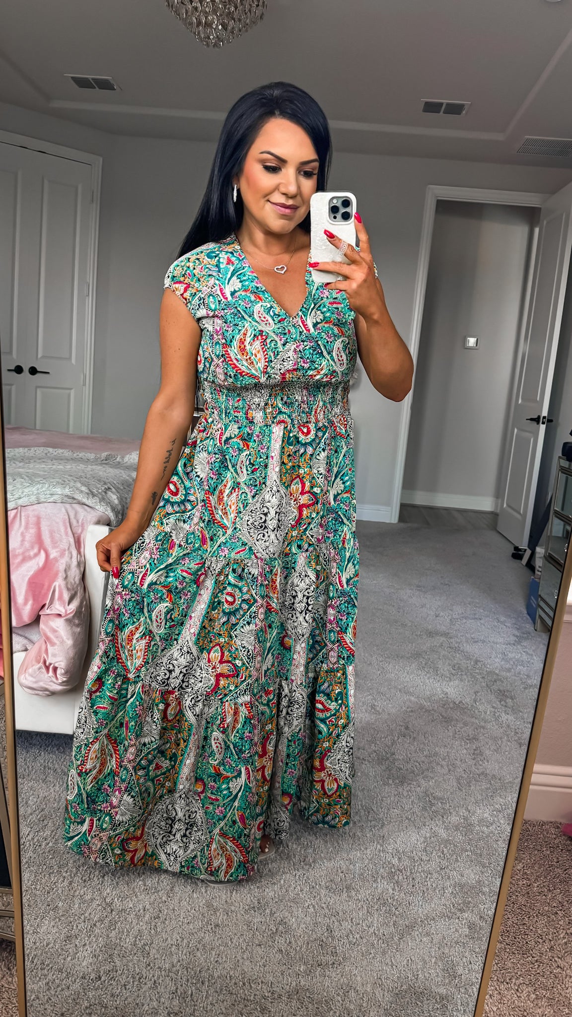 Gibraltar Smocked Printed Cap Sleeve Midi Dress (Copy)
