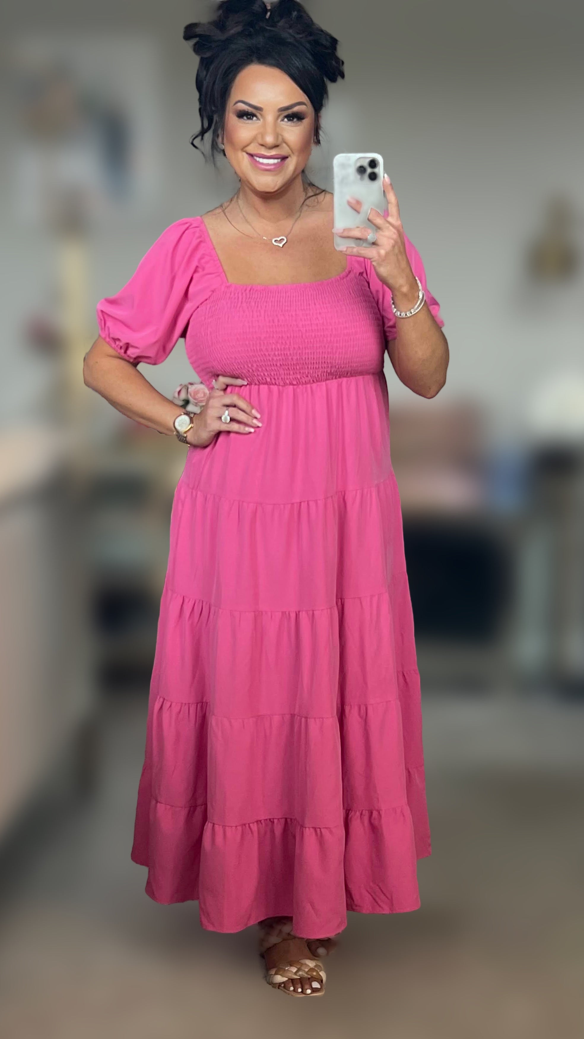 Anita Tiered Smocked Short Sleeve Dress (Copy)
