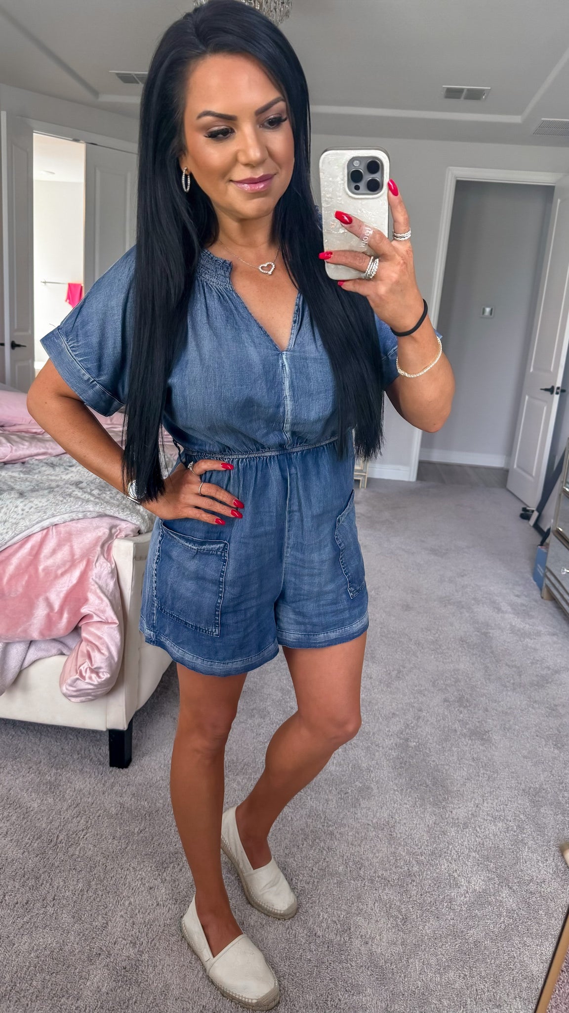 Melinda Notched Tie Waist Denim Romper (Copy)