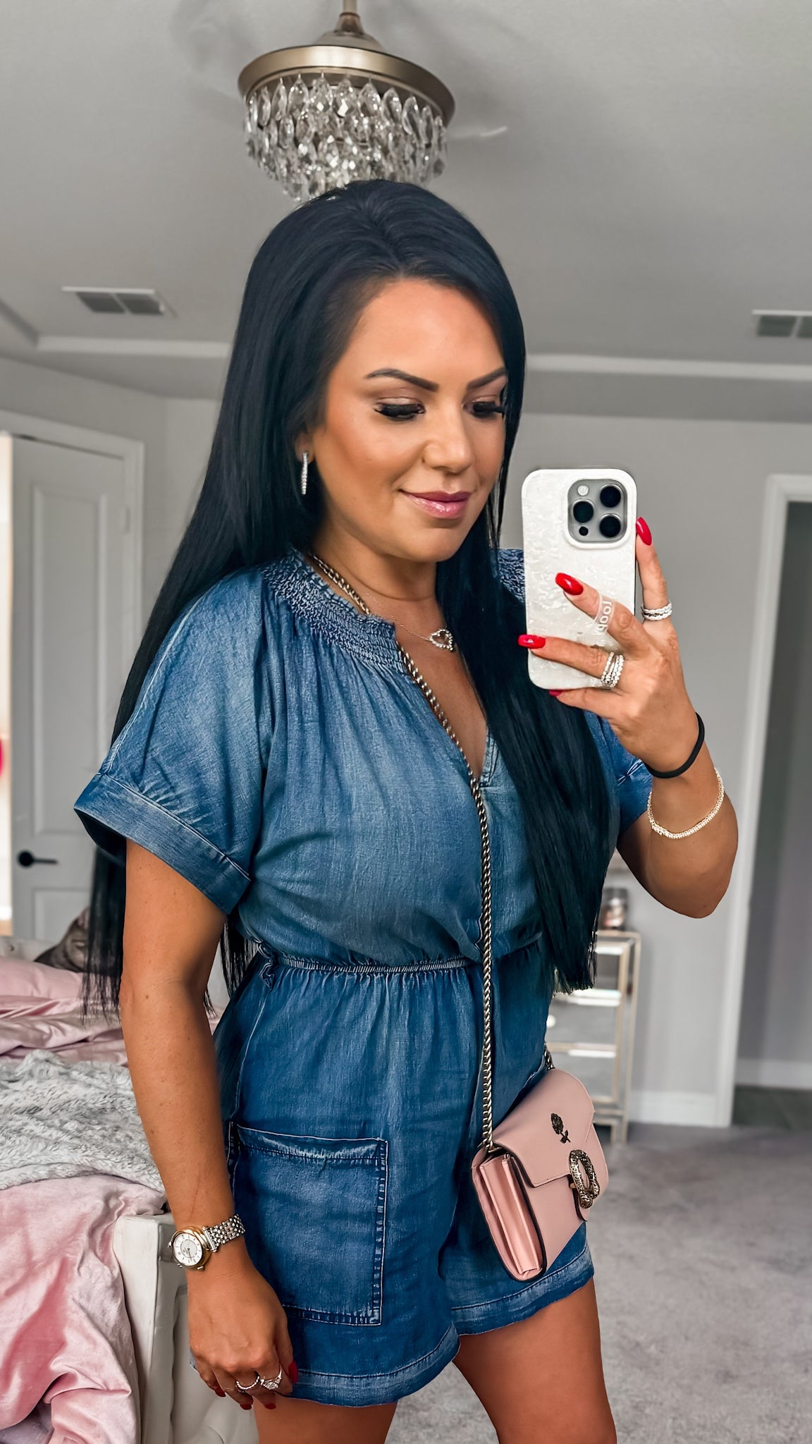 Melinda Notched Tie Waist Denim Romper (Copy)