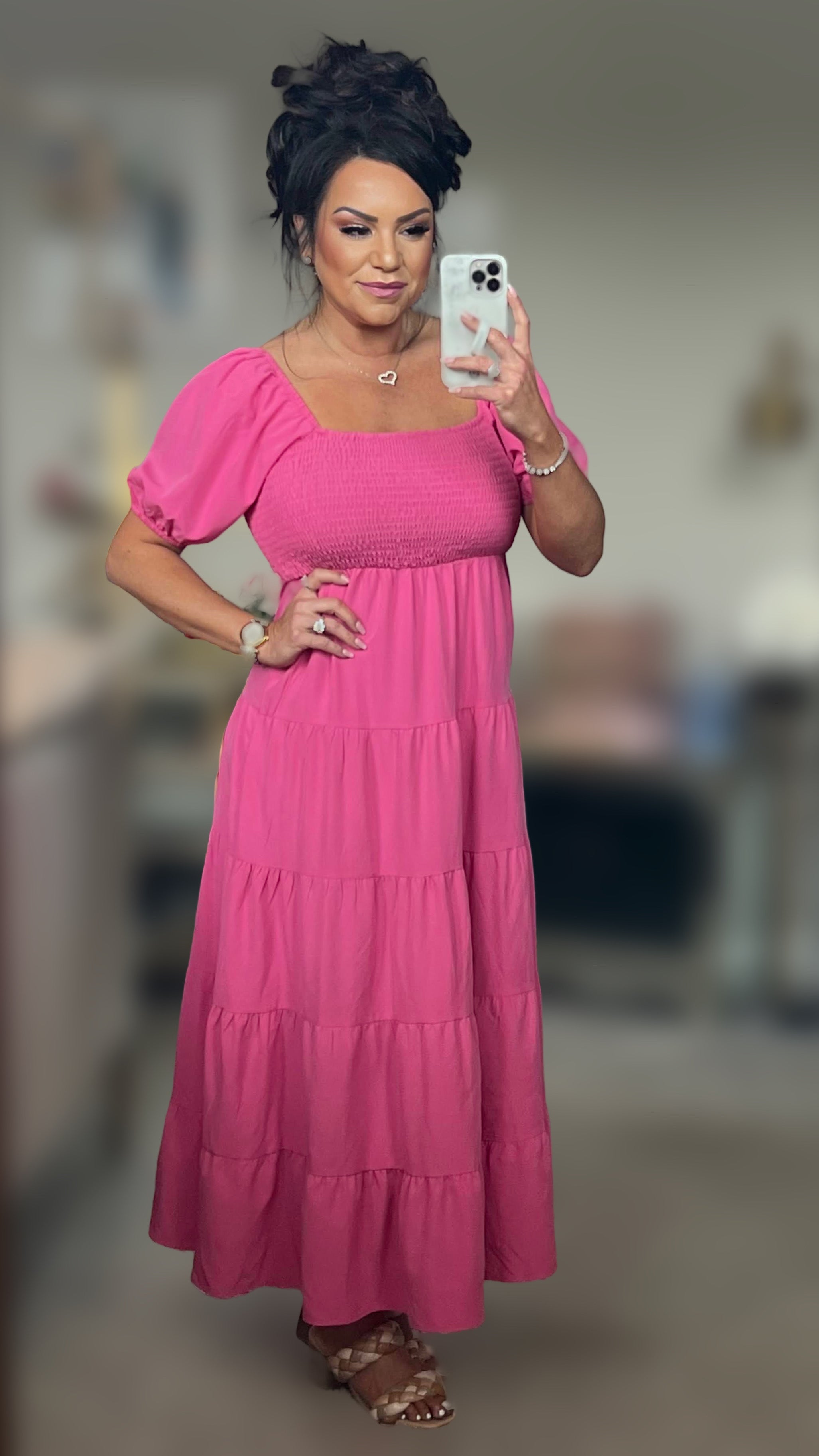 Anita Tiered Smocked Short Sleeve Dress (Copy)