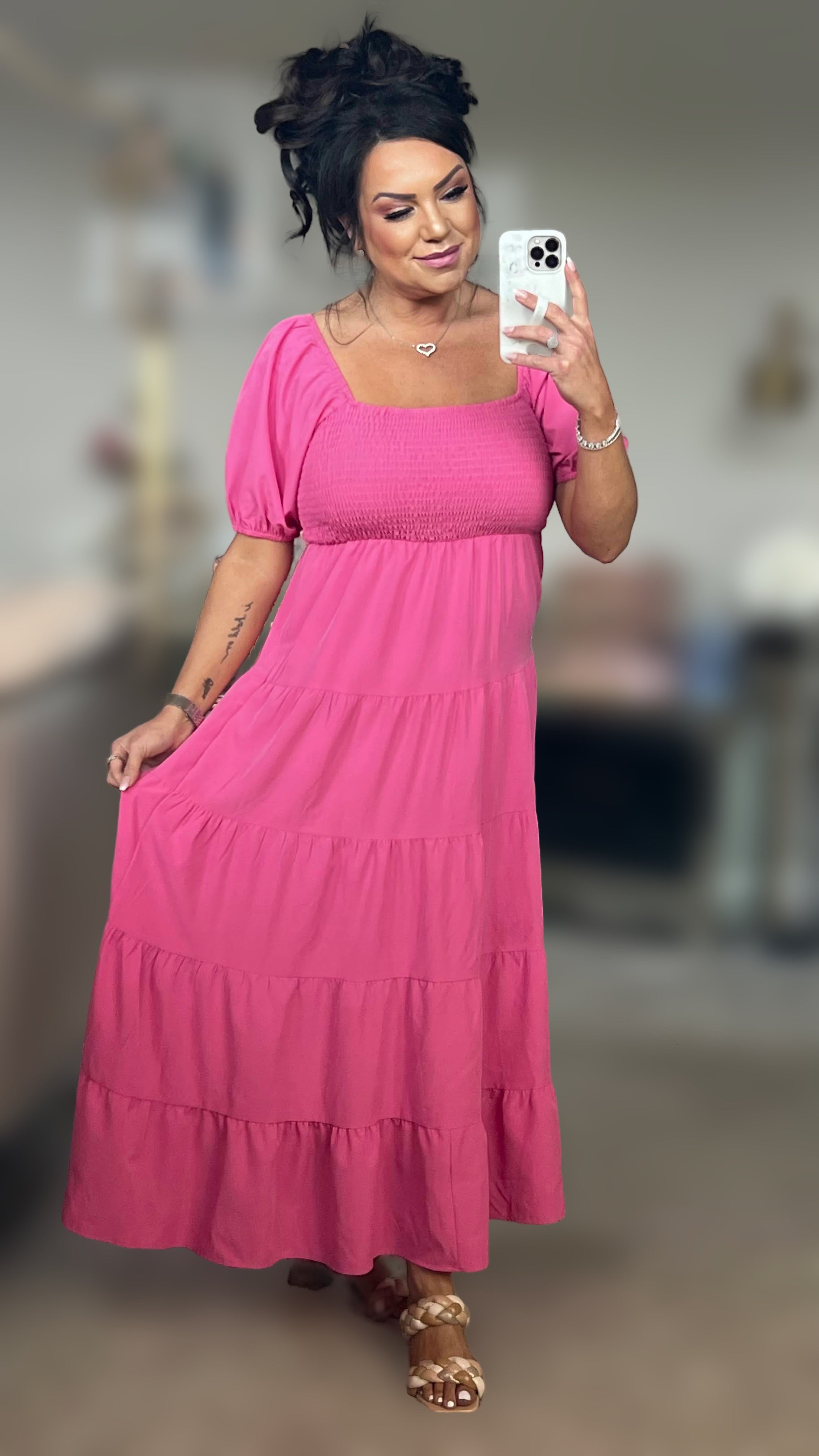 Anita Tiered Smocked Short Sleeve Dress (Copy)