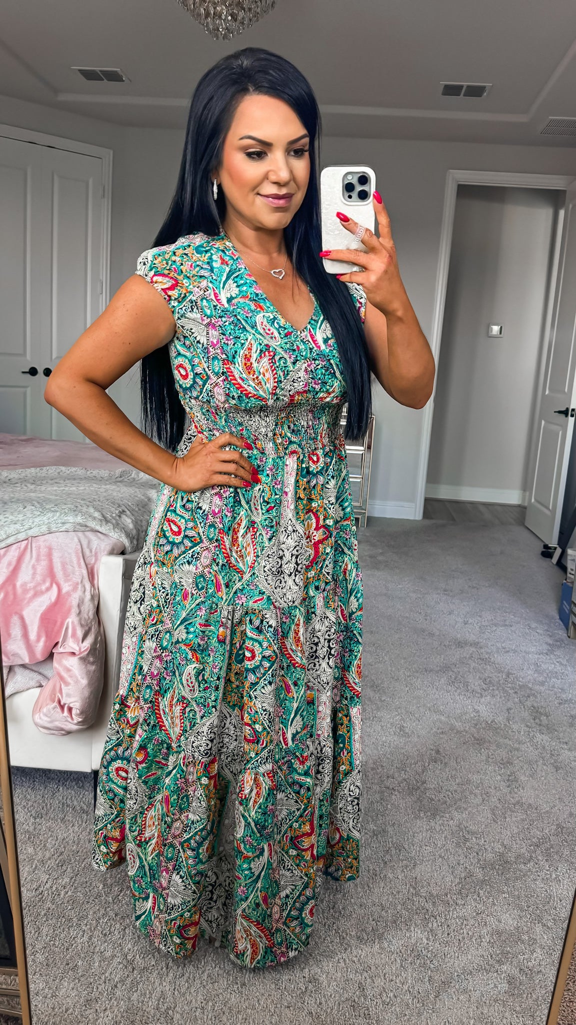 Gibraltar Smocked Printed Cap Sleeve Midi Dress (Copy)