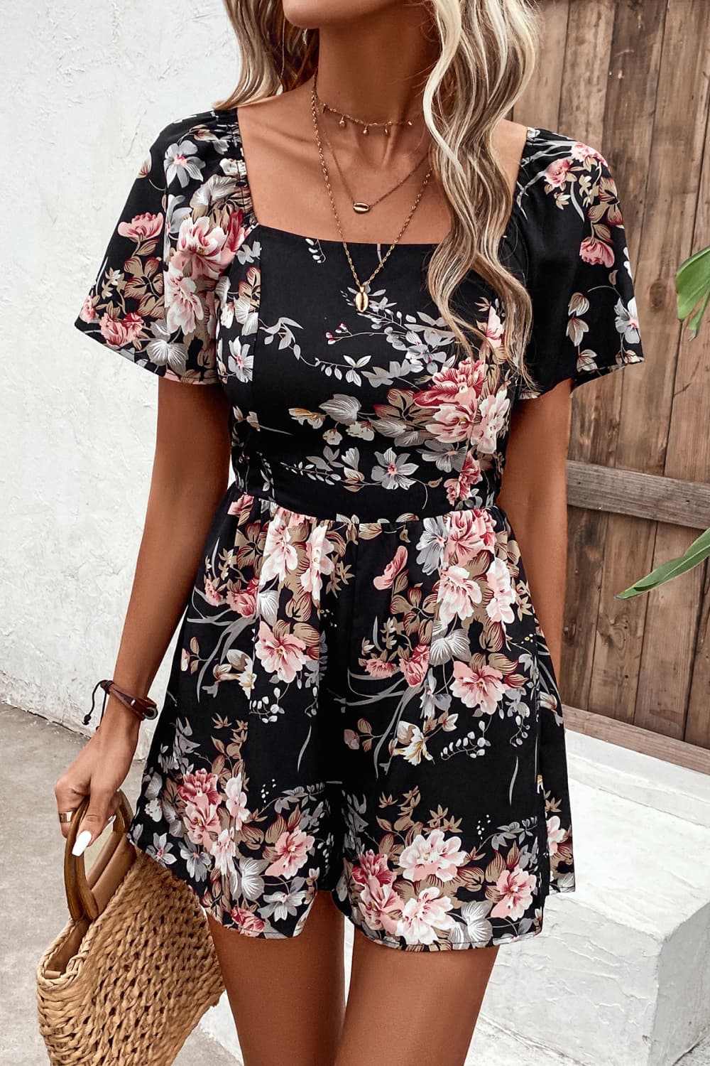 Caterina Floral Cutout Tie Back Romper (Copy)