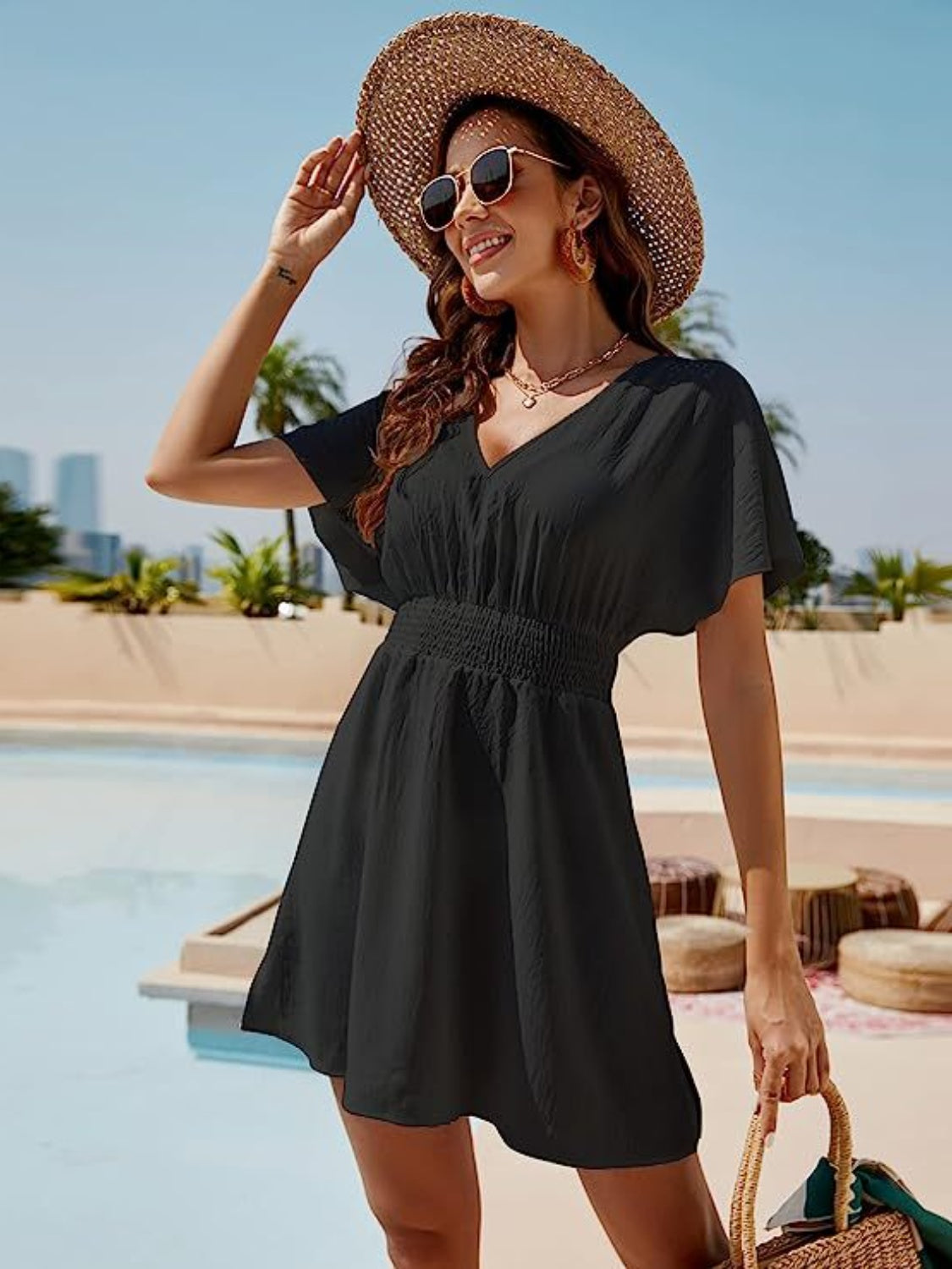 Fiji Smocked V-Neck Short Sleeve Dress (Copy)