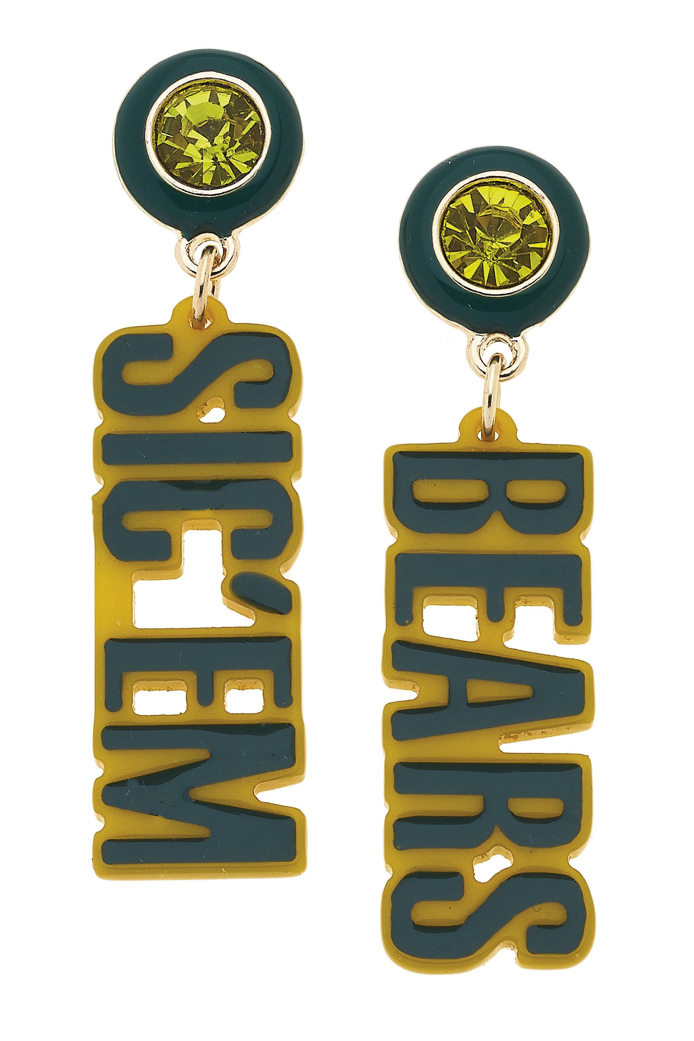 Baylor Bears Resin Block Letter Earrings in Green