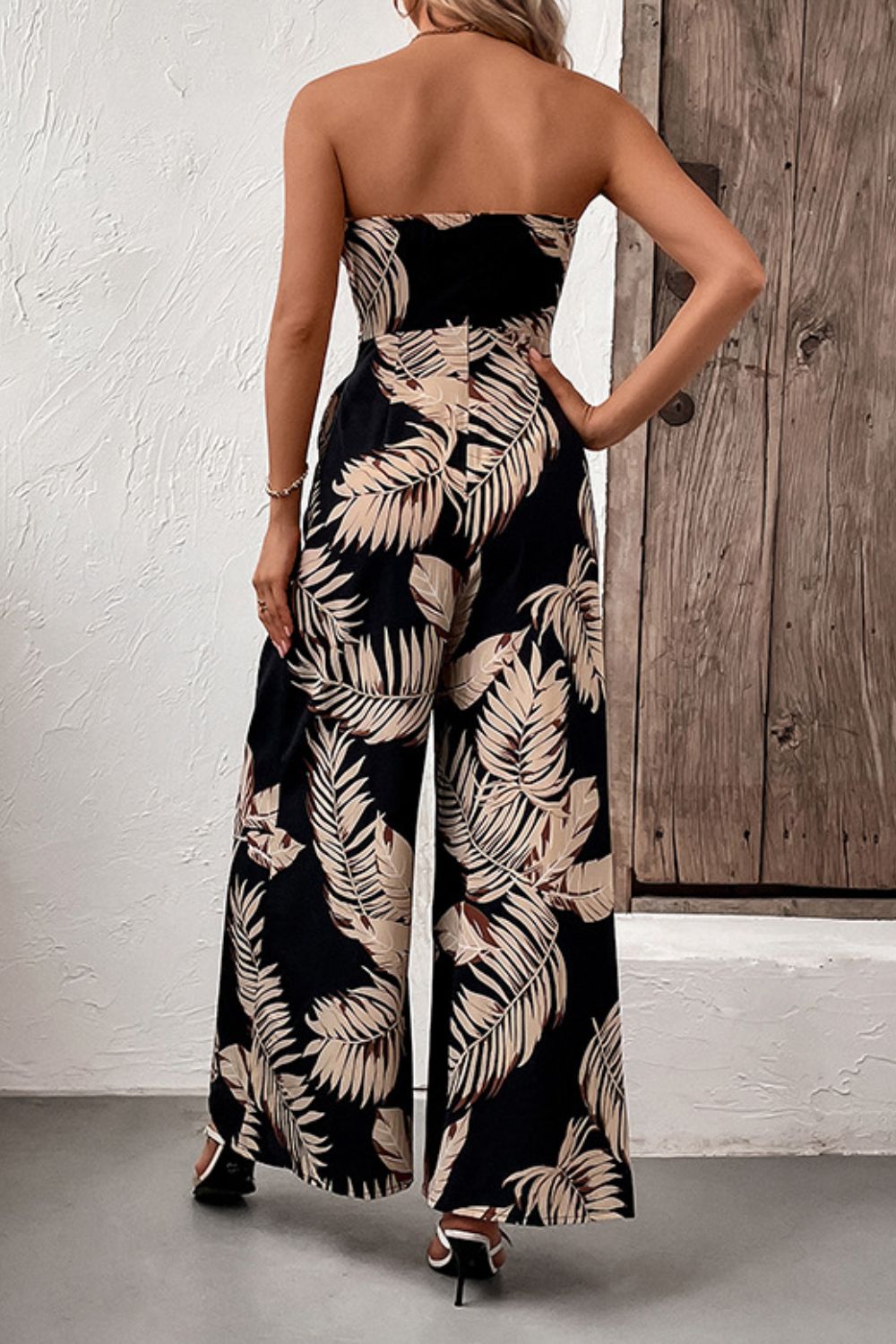 Safari Printed Strapless Wide Leg Jumpsuit with Pockets (Copy)