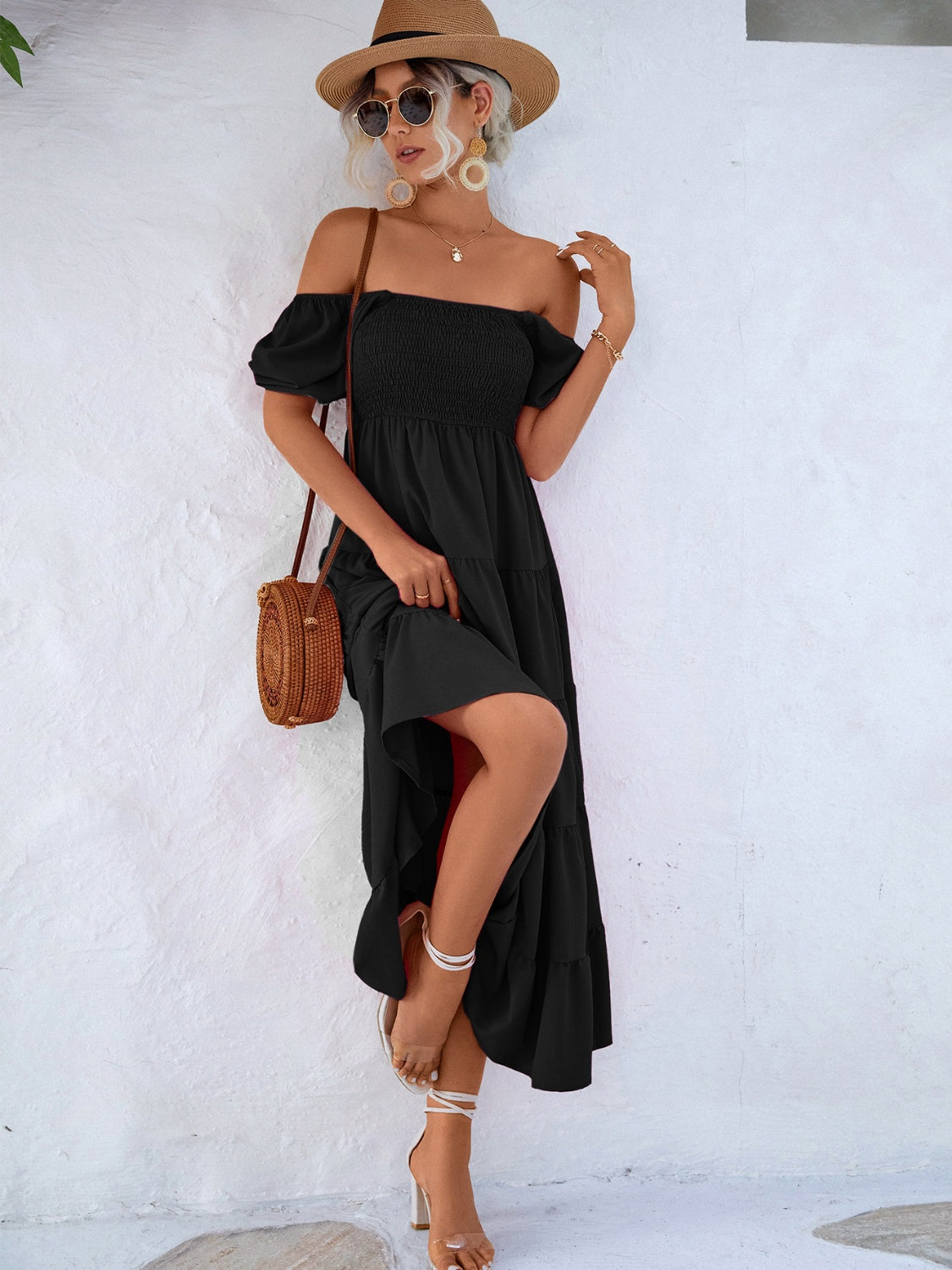 Anita Tiered Smocked Short Sleeve Dress (Copy)